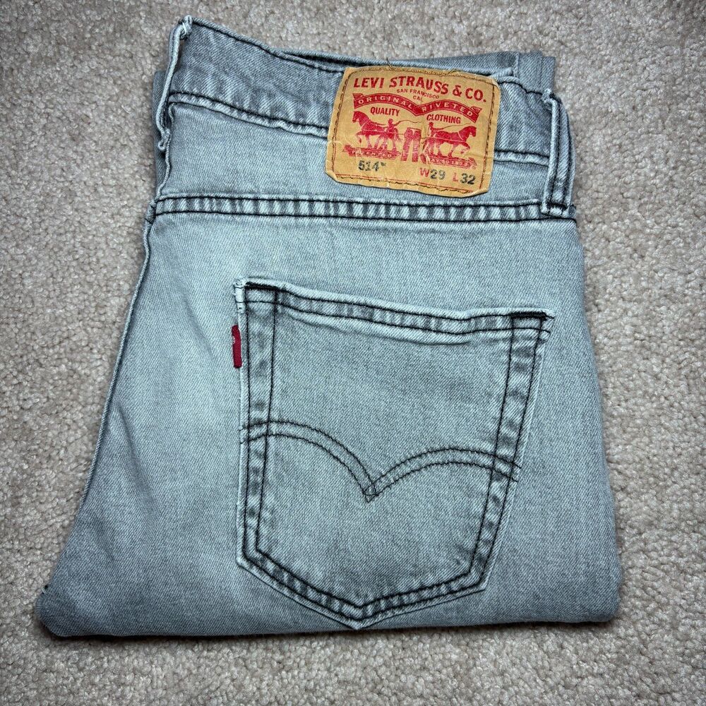 Levi's 514 Straight Fit Jeans Men's 29x32 Gray Light Wash Stretch Denim